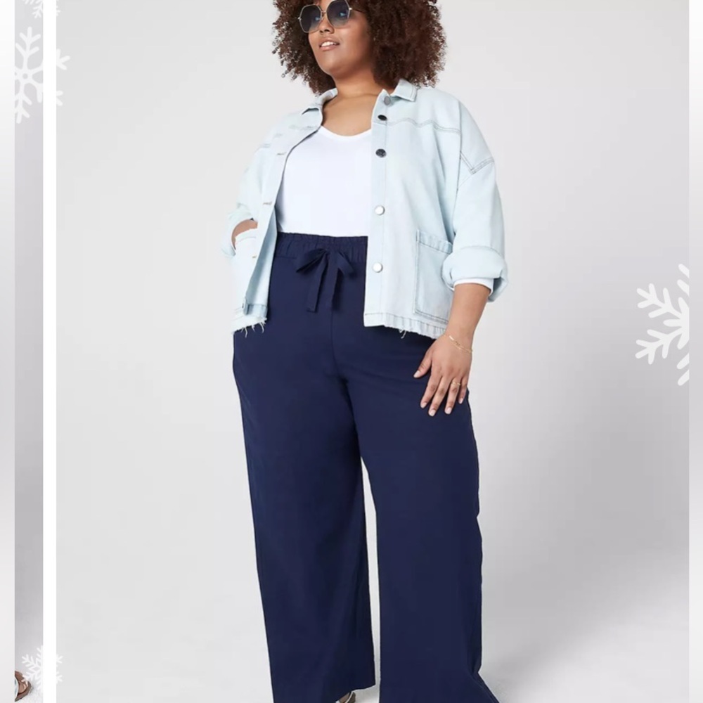 Lane Bryant Navy Blue Women's linen Wide-Leg Pants size 14